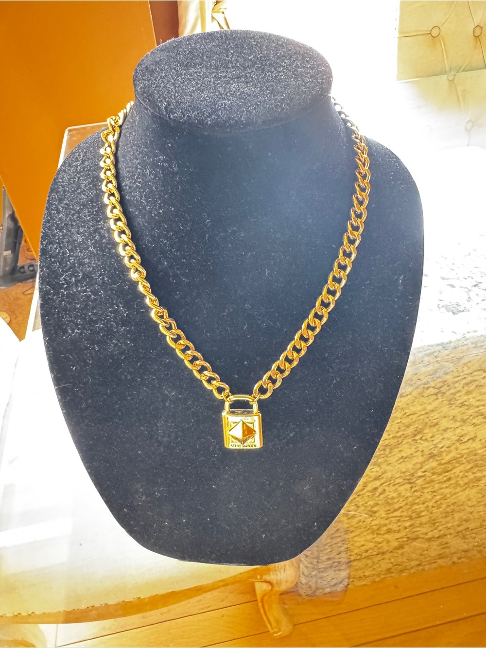Steve Madden Gold-Tone Padlock Curb Chain Necklace